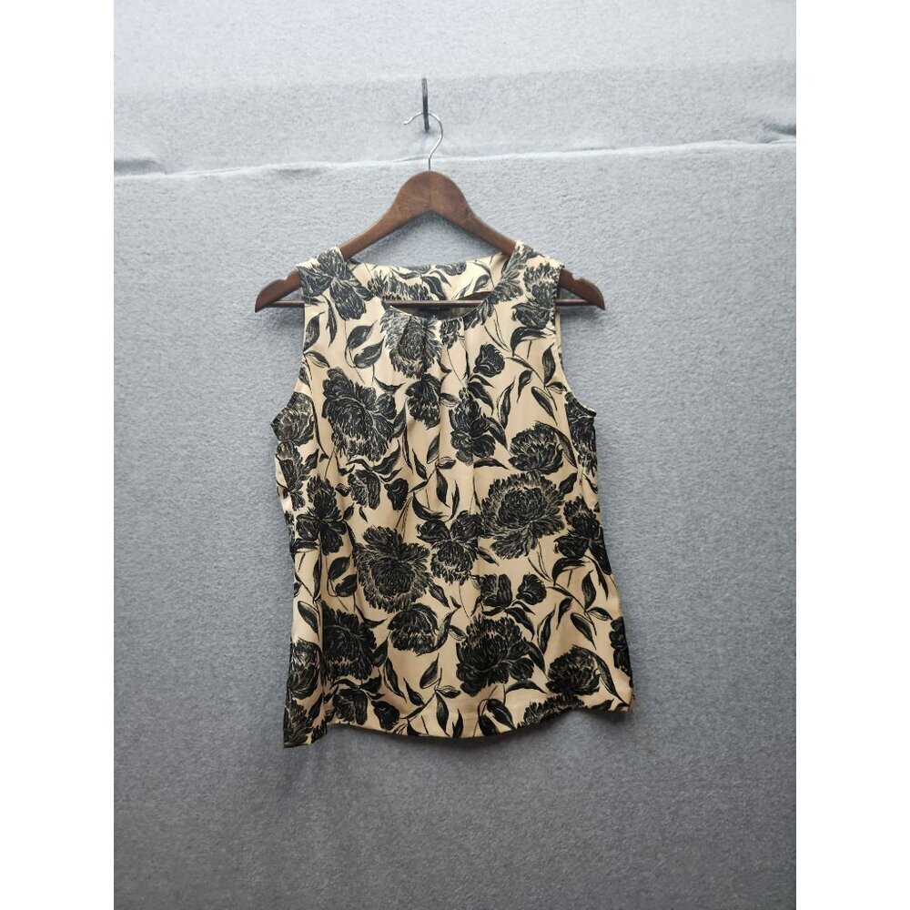 Talbots Womens Sleeveless Floral Print Blouse Size 6 Beige & Black Polyester Ble